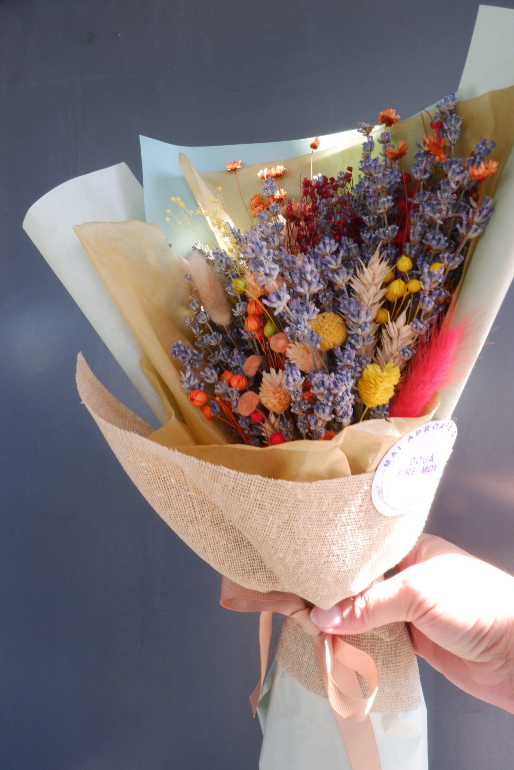 Buchet cu lavandă și flori prezervate, culori de toamnă, pentru ocazii speciale, început de an școlar - imagine 6