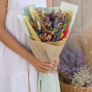 Buchet cu lavandă și flori prezervate, culori de toamnă, pentru ocazii speciale, început de an școlar