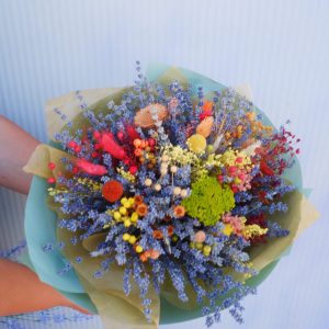 Buchet cu lavandă și flori prezervate, culori de toamnă pentru ocazii speciale, început de școală
