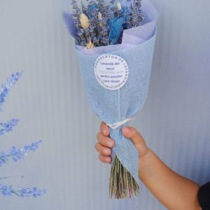 Buchețel cu lavandă și flori prezervate, albastru, pentru ocazii speciale, început de școală
